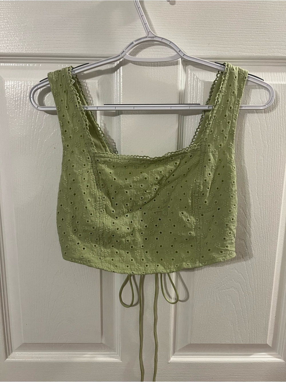Altar'd State Sage Green Eyelet Tie-Back Crop Top